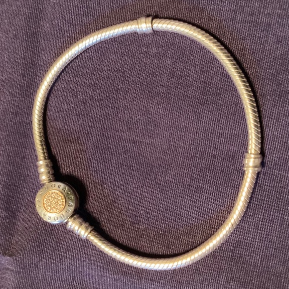 Pandora Moments Sterling Silver Sparkling Crown O Snake Chain Bracelet (7.1”) - Picture 1 of 11